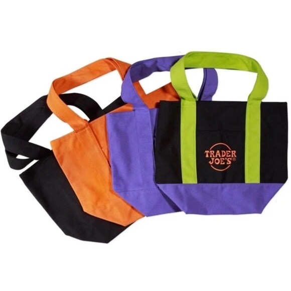 TRADER JOE'S HALLOWEEN MINI CANVAS TOTE BAG  Limited Edition SET Of 4 Brand New! - Picture 1 of 7